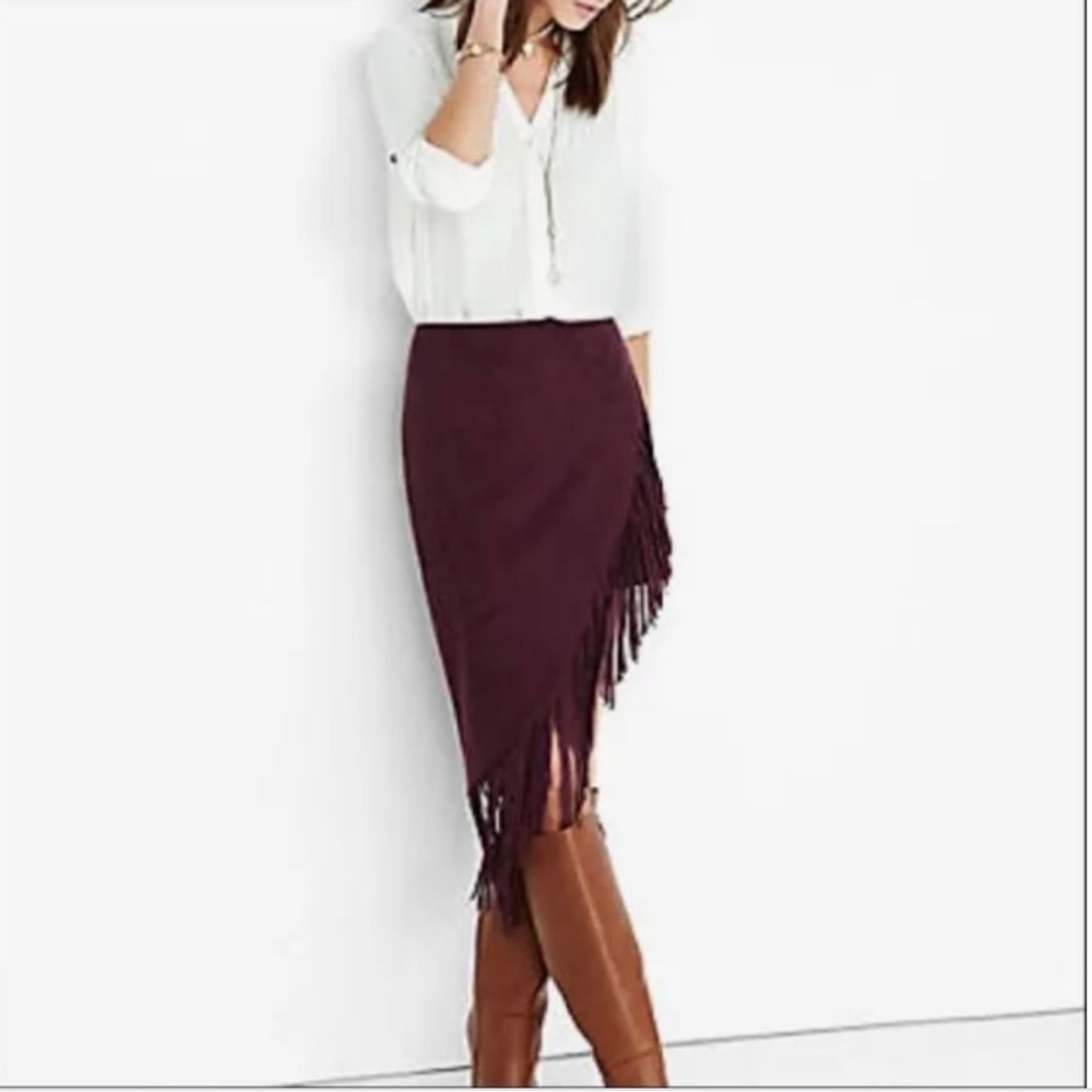 NWT- Express Suede Fringed Angled Skirt/ Express Suede Fringed Mini Skirt/Size 6